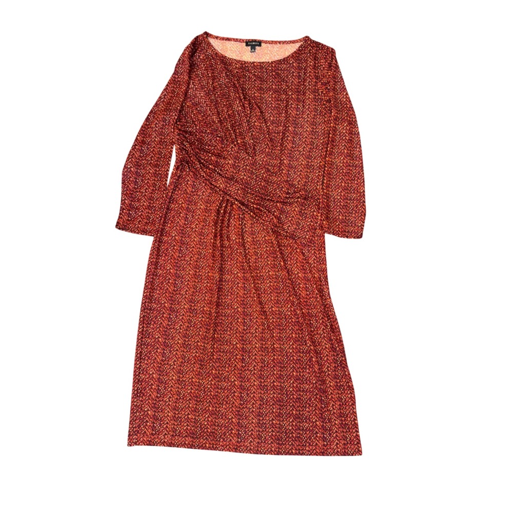 Talbots Faux Wrap Dress S Red Orange Abstract Print 3/4 Sleeve Sheath Career